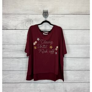 Impressions Plus Size Maroon "Classy Until Kickoff" Sequin Football Top Size 2X